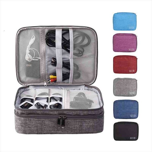 

three layers organizer usb cosmetic bags charger cable storage travel digital electronic accessories pouch case polyester fabric bag