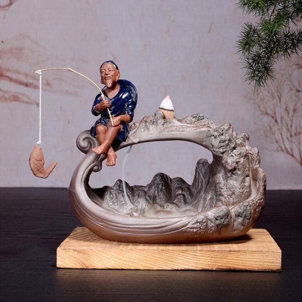 

fragrance lamps indoor jiang taigong fishing incense burner household decoration gift handmade creative ceramic waterfall