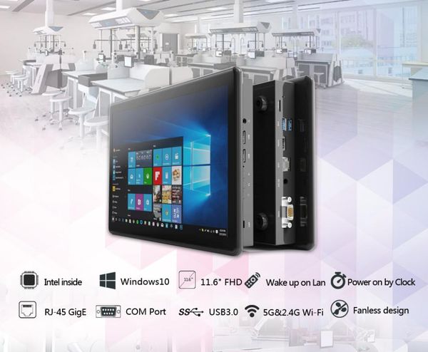 

mini pcs fanless industrial pc tablet office windows 10 home 11.6" intel j3355 4gb ram rs232 5g wifi education control computer rj45