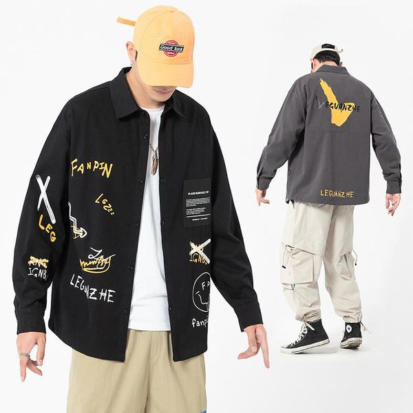 

men's dress shirts casual brand loose hip hop streetwear black long sleeves 2021 spring autumn plus overasian size -5xl, White;black