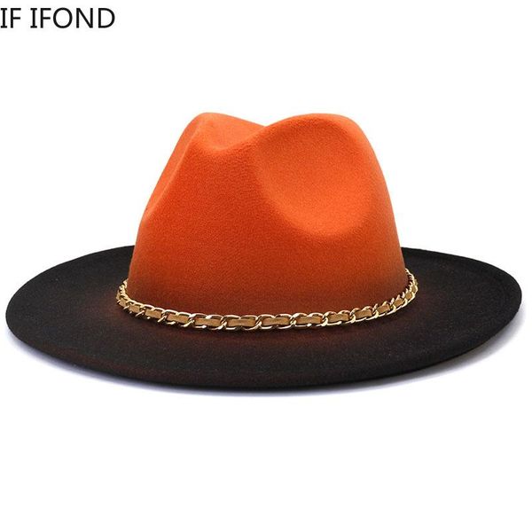 

wide brim hats style women felted fedora european american gradient color couple cap jazz, Blue;gray