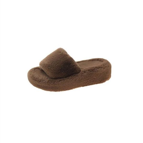 

women house fur slippers soft faux platform winter warm shoes indoor wear slip on slides comfort home furry, Black