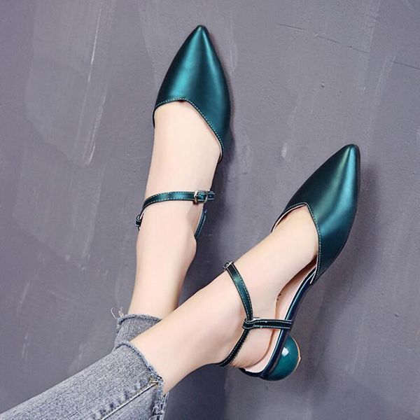 

summer 2021 high heels sandals women rome buckle strap thick heel pointed toe shoes office 5cm pumps zapatos de mujer, Black