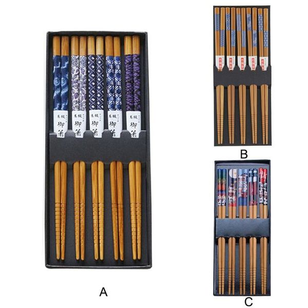 

chopsticks kitchen tableware 5 pairs japanese style bamboo reusable lucky cat pattern chopstick for gift fiends
