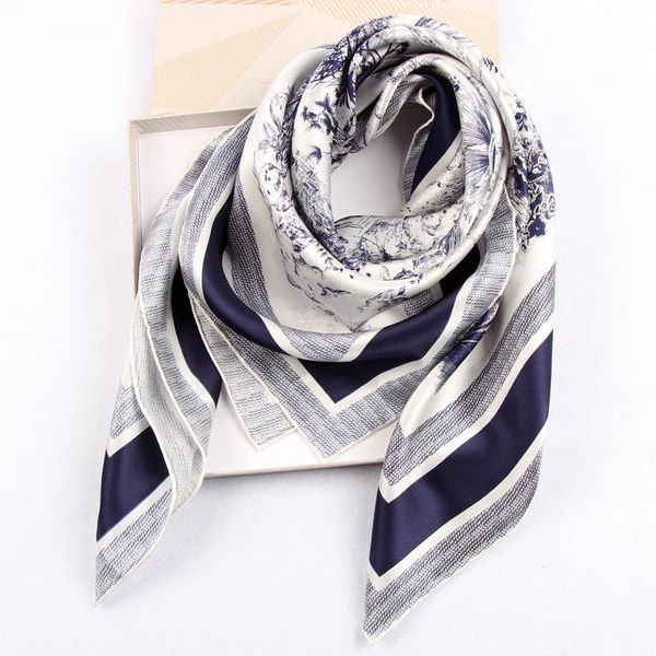 

scarves soft smooth 100% silk scarf necktie neckerchief women square head hijab fashion shawl foulard 35"x35", Blue;gray