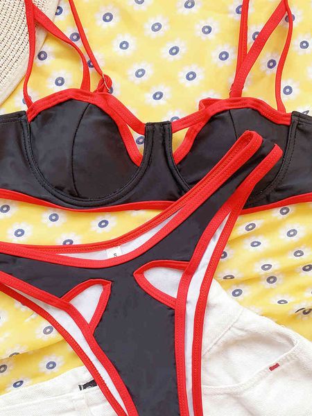 

new splicing wired thong 2021 women swimwear female swimsuit two-pieces bikini set hollow out bather bathing suit swimb