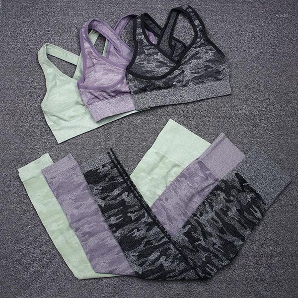 

yoga outfit camo seamless suits hollow fitness tank workout leggings high impact sport bra 2 pcs sports set women pants gym sets