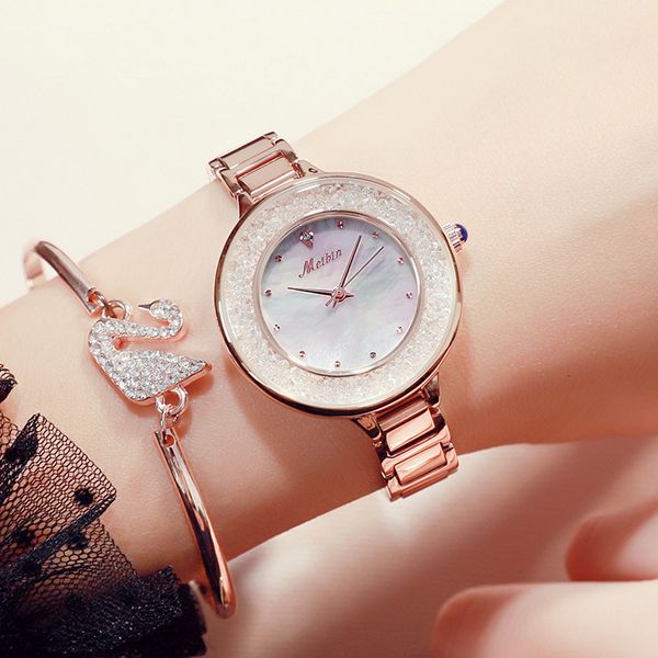 

meibin beautiful guests, new women's watch, vibrato, tiktok, diamond dial, high grade steel band, quartz lady watch., Slivery;brown