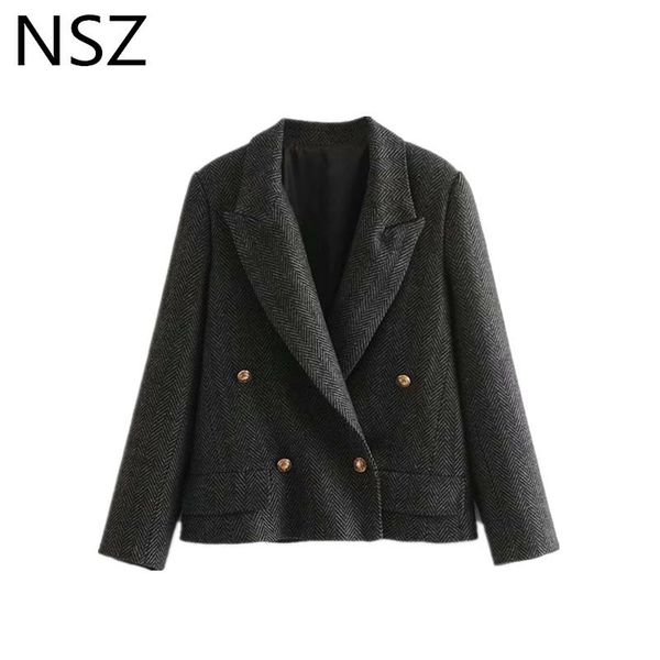 

women's suits & blazers women gold buttons double breasted winter woolen blazer long sleeve wool crop coat ladies office work suit fema, White;black