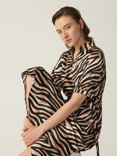

motf premium silk grade 6a 22mm zebra striped dress 23ea#, Black;gray