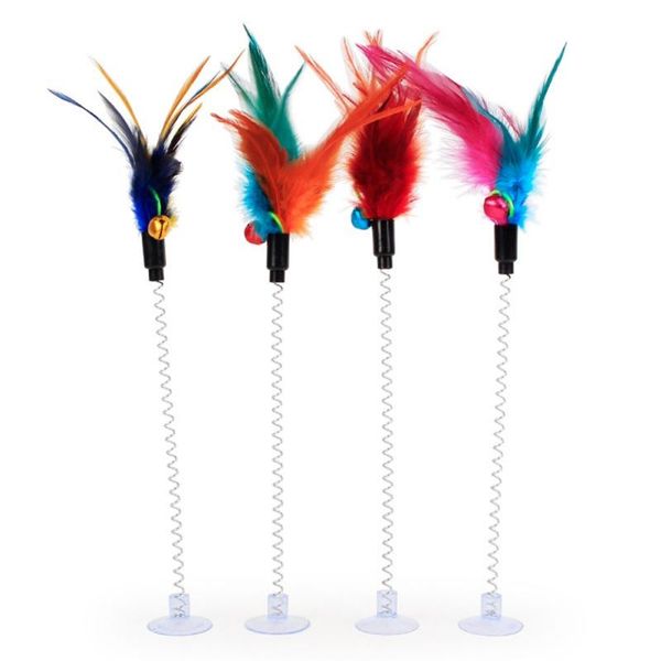 

cat toys interactive elastic feather bottom sucker playing spring funny scratch
