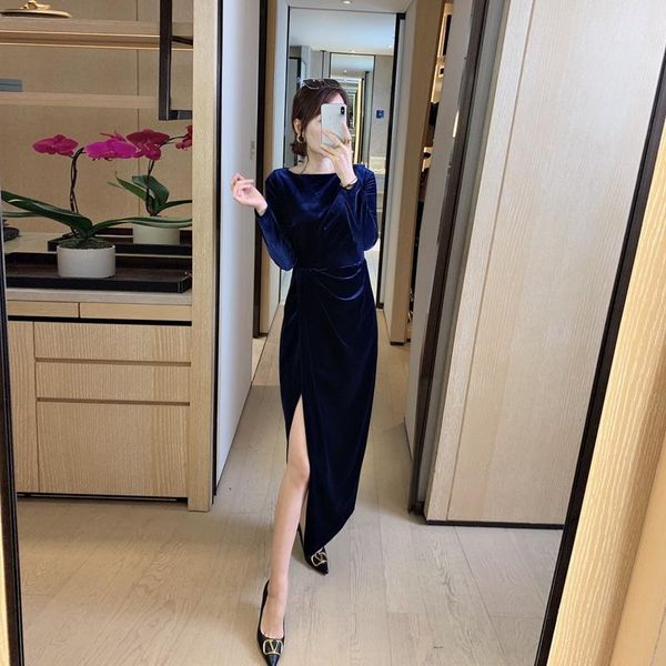 

women fashion slash neck slit ol elegant dress casual dresses, Black;gray