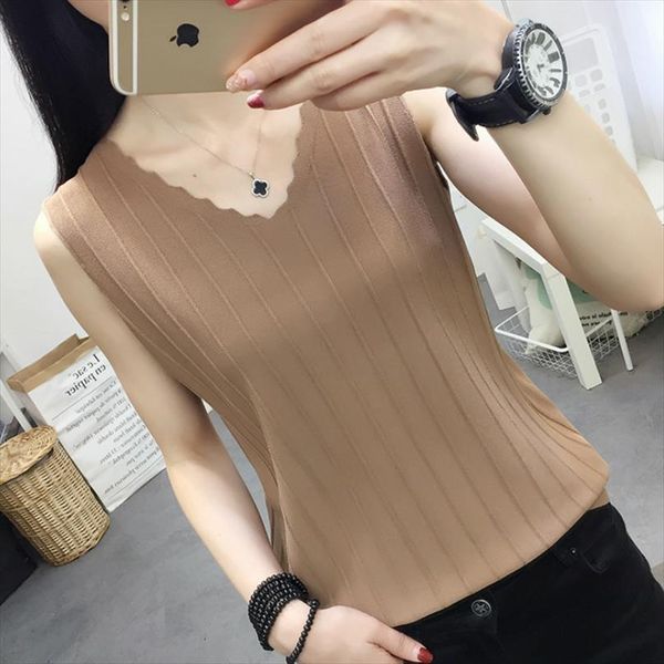 

and fashion women shirt v neck knitted clothes summer sleeveless c854, White