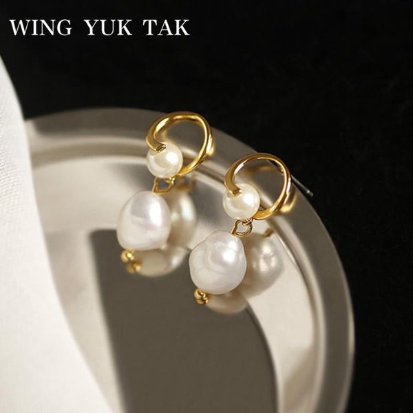 

stud wing yuk tak earrings fall 2021 fashion korean freshwater pearl women shining gold color vintage jewelry, Golden;silver