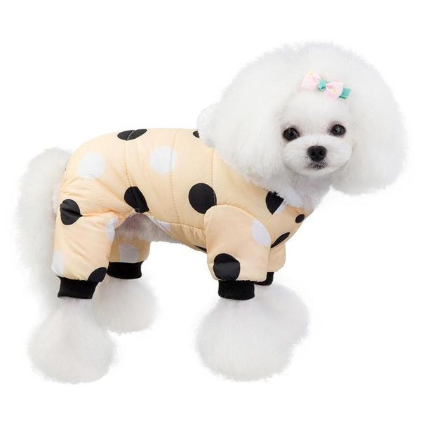 

dog apparel thickening pet clothes cat warm polka dot coat cotton padded hooded puppy kitten autumn winter parkas costume