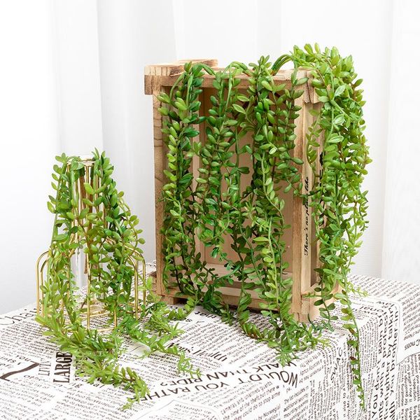 

decorative flowers & wreaths artificial green fake plant pearl succulent drooping rattan branch flowerbed hanging basket autumn decoration