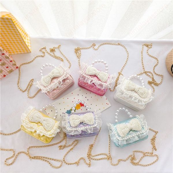 Borse e borsette in stile coreano per ragazze Mini borsa a tracolla in pizzo Borsa per monete per bambini con fiocco di perle carino per bambini
