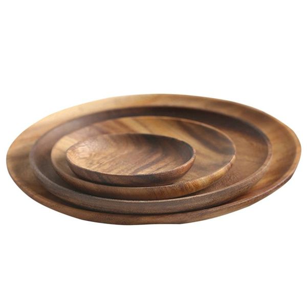 

dishes & plates 4pcs round walnut wooden plates,wood serving trays dinnerware set for fruits,cheese,snack and dinner