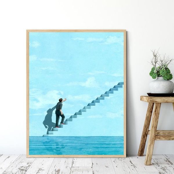 

paintings nordic blue style art canvas dream ladder exit painting posters and prints abstract wall pictures for living room home decor