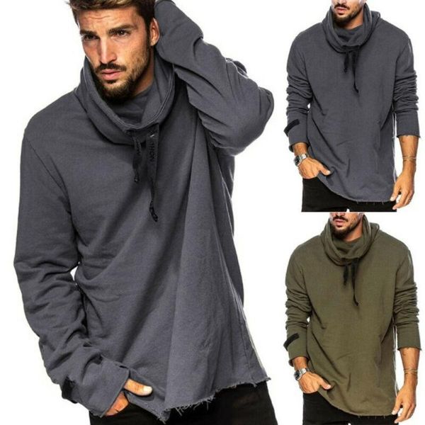 

men's hoodies & sweatshirts men drawstring turtleneck pullover sweatshirt casual loose jumper sports, Black