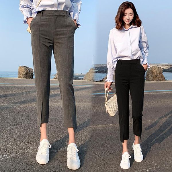 

women's pants & capris spring suit for women irregular slim fit versatile high waist professional skinny cropped casual, Black;white