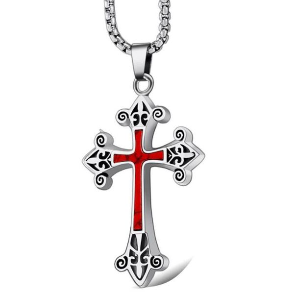

chains stainless steel christ cross gold jesus pendant necklace jewelry church gift for him with chain, Silver