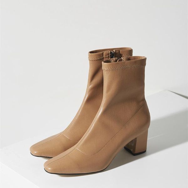 

boots thick heel high heels women's short vintage shine ladies dress shoes, Black