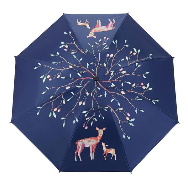 

umbrellas fawn black coating folding umbrella for women sunscreen protection uv parasol cute windproof dual-use sunny and rain
