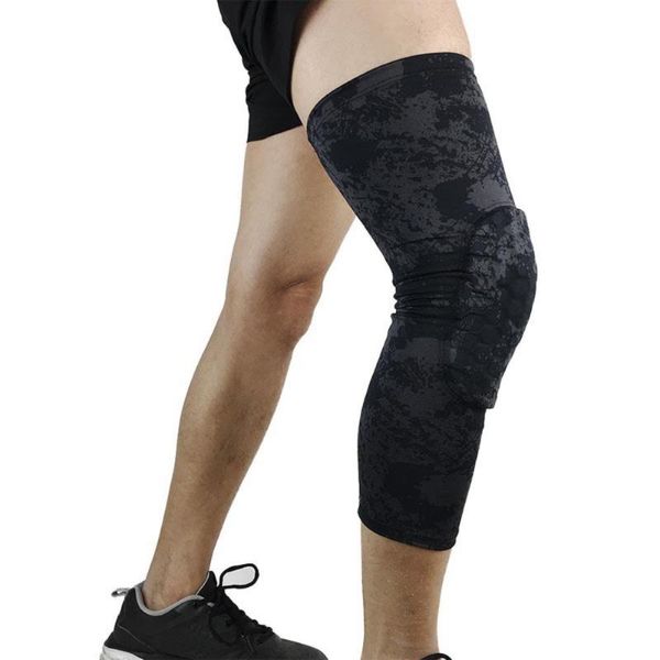 

elbow & knee pads 1pc pad long leg sleeve bandage compression brace sports running warmer safety anti-slip elastic protector, Black;gray