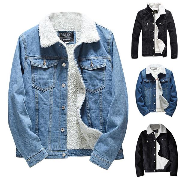 

men's hoodies & sweatshirts autumn winter pocket button flick denim fashion loose jacket coat street casual 2021, Black