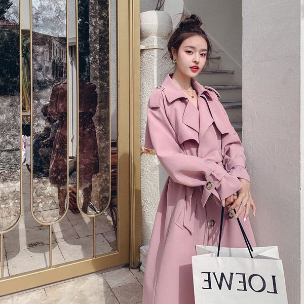 

wool High street Pink ladies loose trench outerwear long female streetwear, Black
