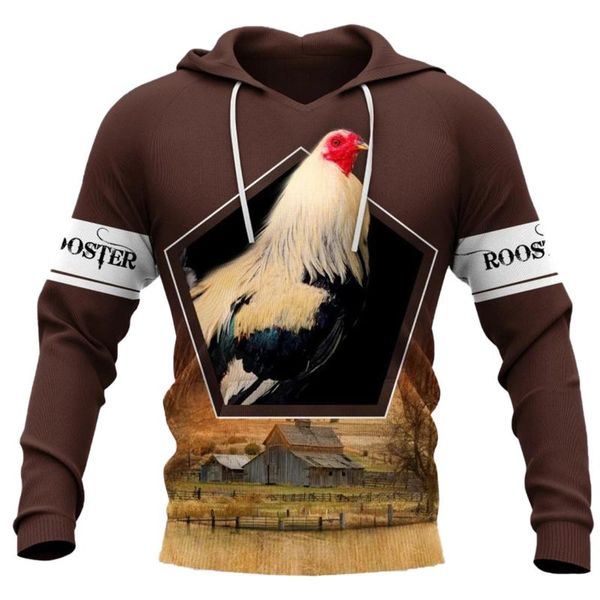 

men's hoodies & sweatshirts cloocl men hoodie rooster farming animal 3d print cock hen hooded sweatshirt women harajuku streetwear coat, Black