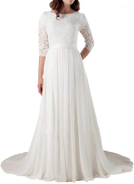 

other wedding dresses 3/4 sleeves white lace and chiffon plus size sweep train custom-made full-length bridal vestidos de noiva1