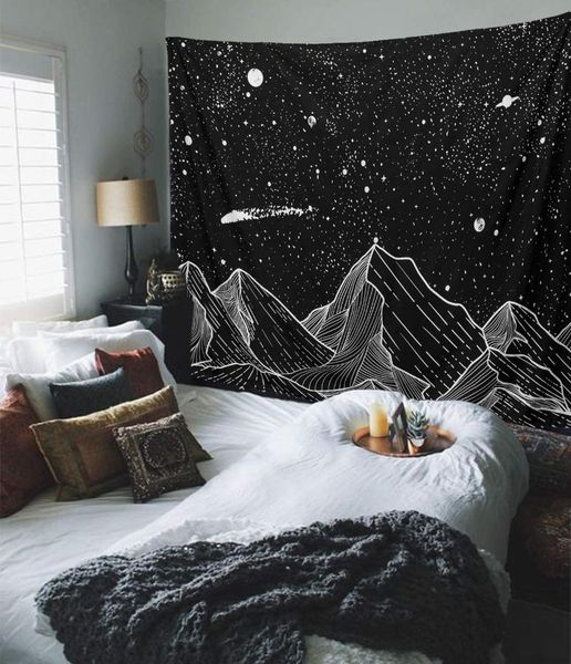 

tapestries hawkalice mountain tapestry moon wall hanging stars black and white art hippie for livingroom bedroom decor