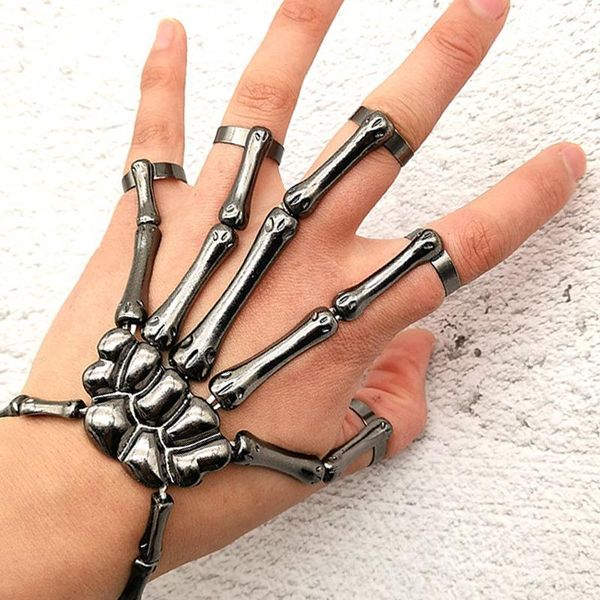 

charm bracelets steam punk bracelet for men gothic hand skull skeleton elasticity adjustable couple women bangles party hip hop jewelry, Golden;silver