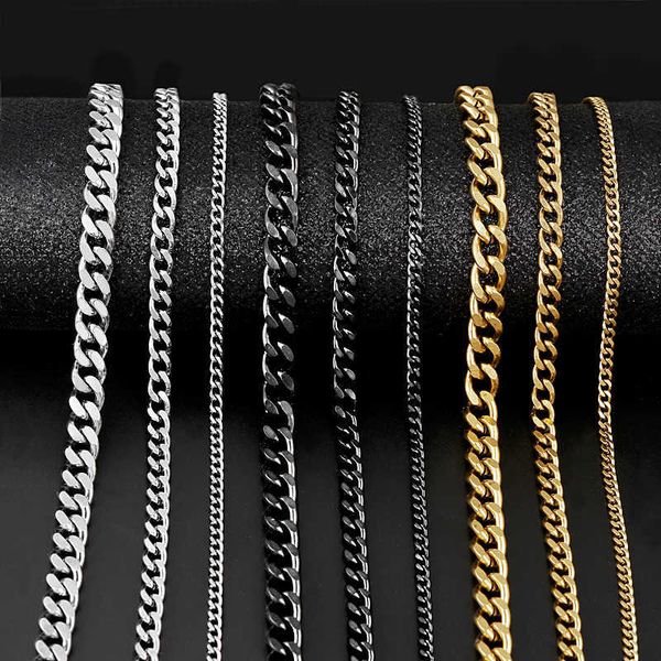 Kubanische Gliederkette Halskette für Männer Frau Basic Punk Edelstahl Gold Schwarz Farbe Männliches Halsband Colar Schmuck Geschenke