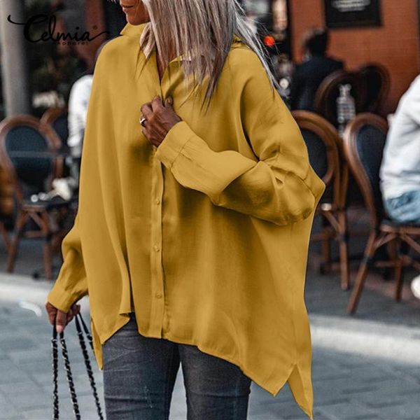 

women's blouses & shirts fashion celmia women lapel long sleeve elegant office autumn casual loose solid work blusas mujer 7, White