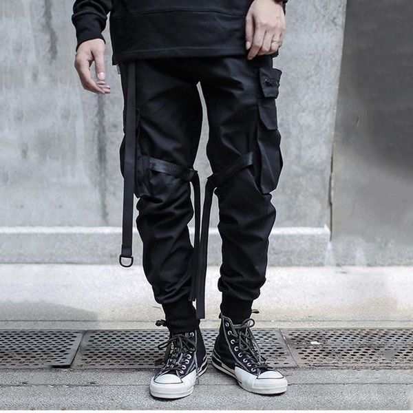 

men's pants men trousers paratrooper joggers with straps techwear ninjawear darkwear edr, Black