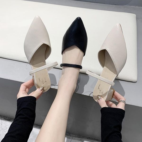 

dress shoes 2021 summer fashion women sandals classic pu leather pointed toe high heels woman party zapatos de mujer, Black