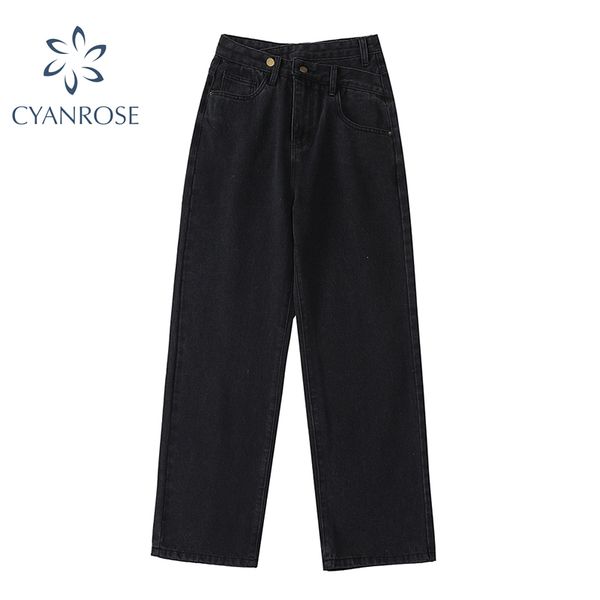 

high waist jeans woman 2021 new wide leg female pants straight loose black mom pants fashion baggy boyfriend jean women trousers, Blue