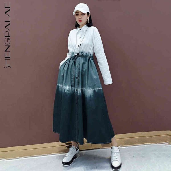 

casual dresses contrast color dress women's spring lapel loose single breasted drawstring waist long sleeve mid-calf dresse rsc5, Black;gray