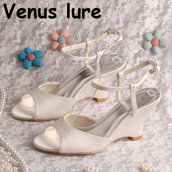 

customized heel fashion lady wedge sandals for women ivory satin, Black