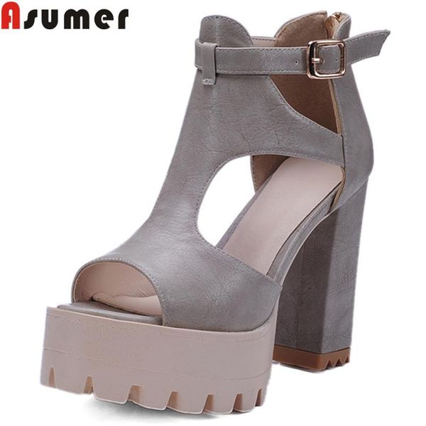 

big size 34-42 summer sandals women peep toe buckle ladies shoes square high heels platform 2021, Black
