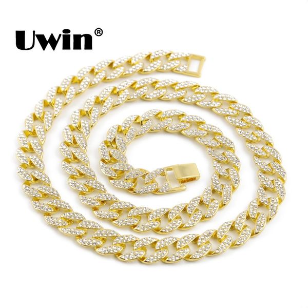 

gold finish 15mm 30 iced out hip hop cz chain necklacet mens miami cuban fashion design for men and women x0509, Black