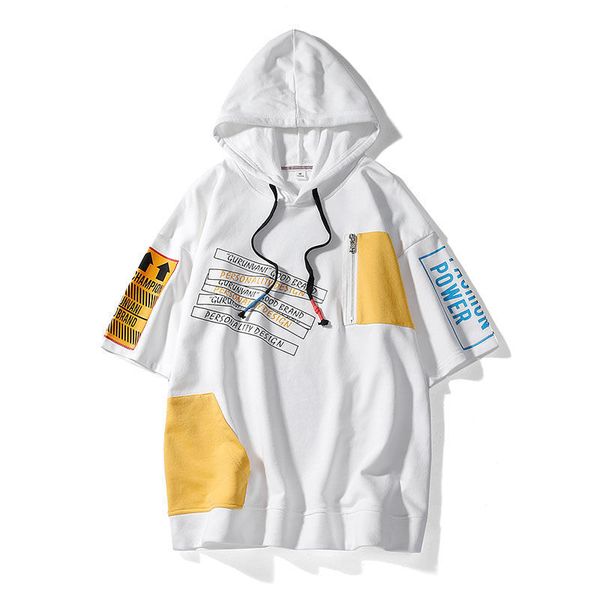 

2021 new cotton short sleeve t-shirt women's loose hooded fashion street hip hop hooded sweater, White;black