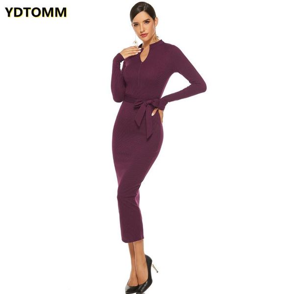 

casual dresses work dress women fashion plus size slim office pencil knitted sweater elegant v neck long party 2021 spring, Black;gray