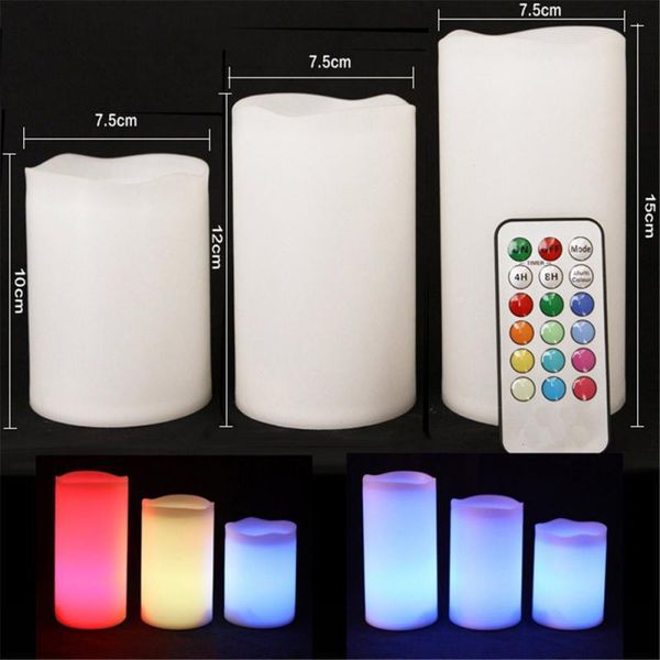 

night lights 3x dancing flame led candle with rgb remote control,wax pillar for wedding decoration christmas candle/room light