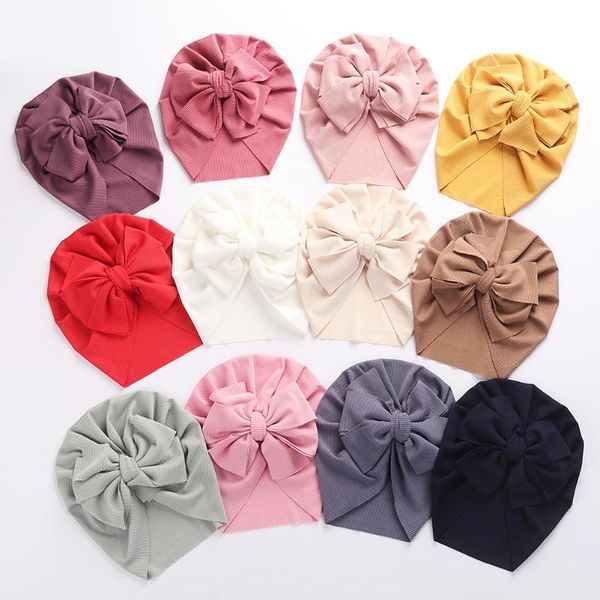 

caps & hats solid ribbed knot turban for baby boys girls beanies striped thin elastic bonnet born toddler 0-4t headwraps, Yellow