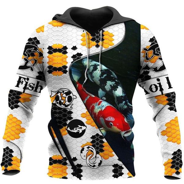 

men's hoodies & sweatshirts long sleeve clothing cute koi pattern 3d printing fashion casual zipper hoodie comfortable sweatshirt/hoo, Black