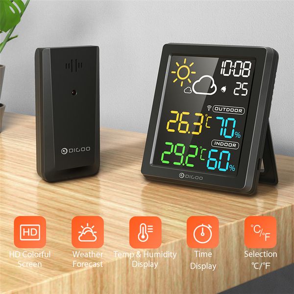

digoo dg-8647 hd colorful screen mini lcd weather station alarm clock smart hygrometer thermometer snooze dual deskclock